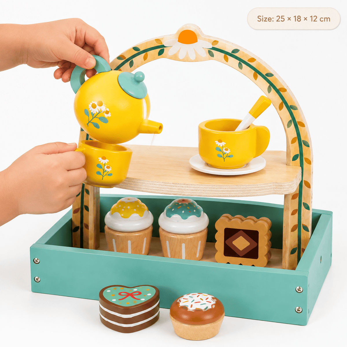 Wooden Tea Set with Stand for Pretend Play | Montessori Toy