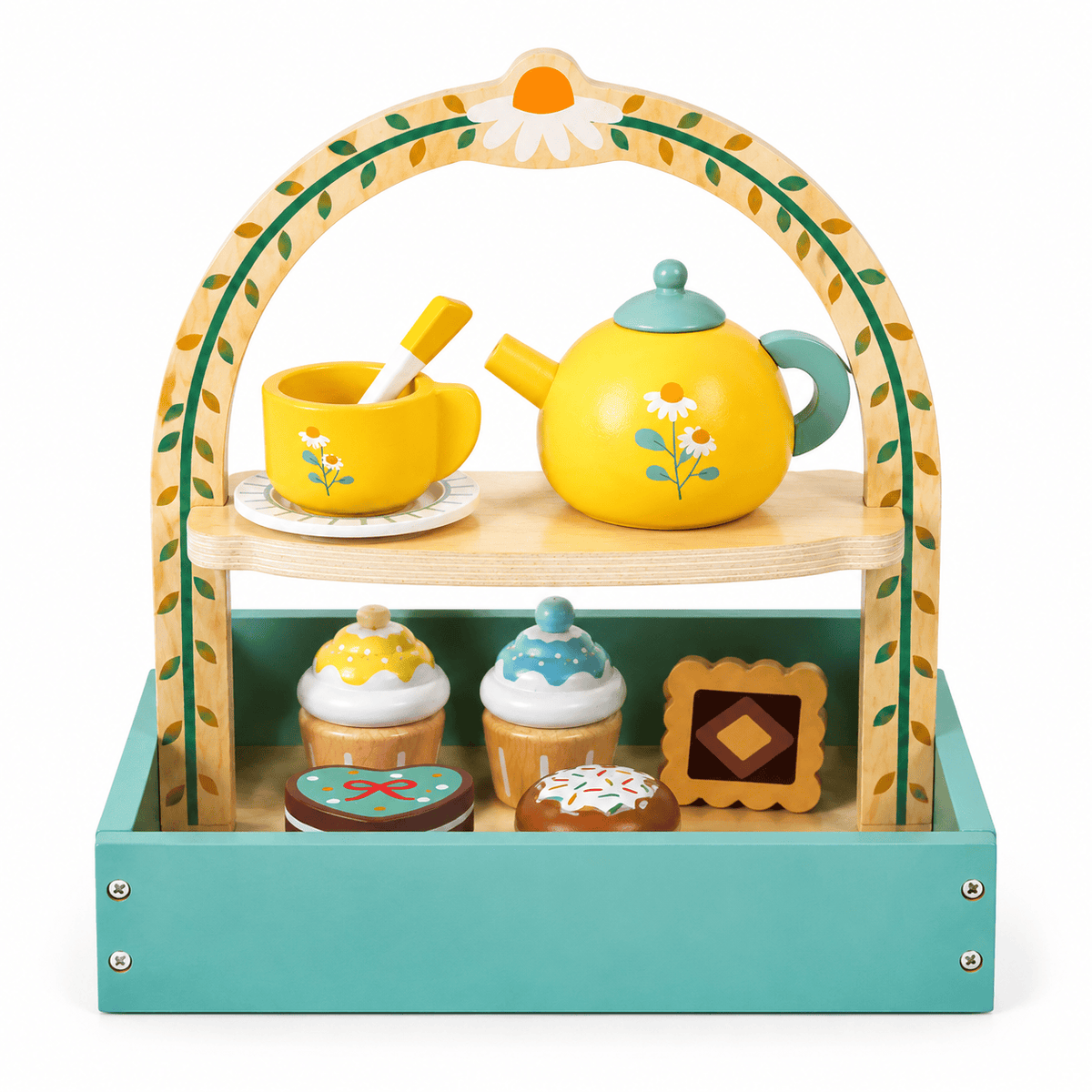 Wooden Tea Set with Stand for Pretend Play | Montessori Toy