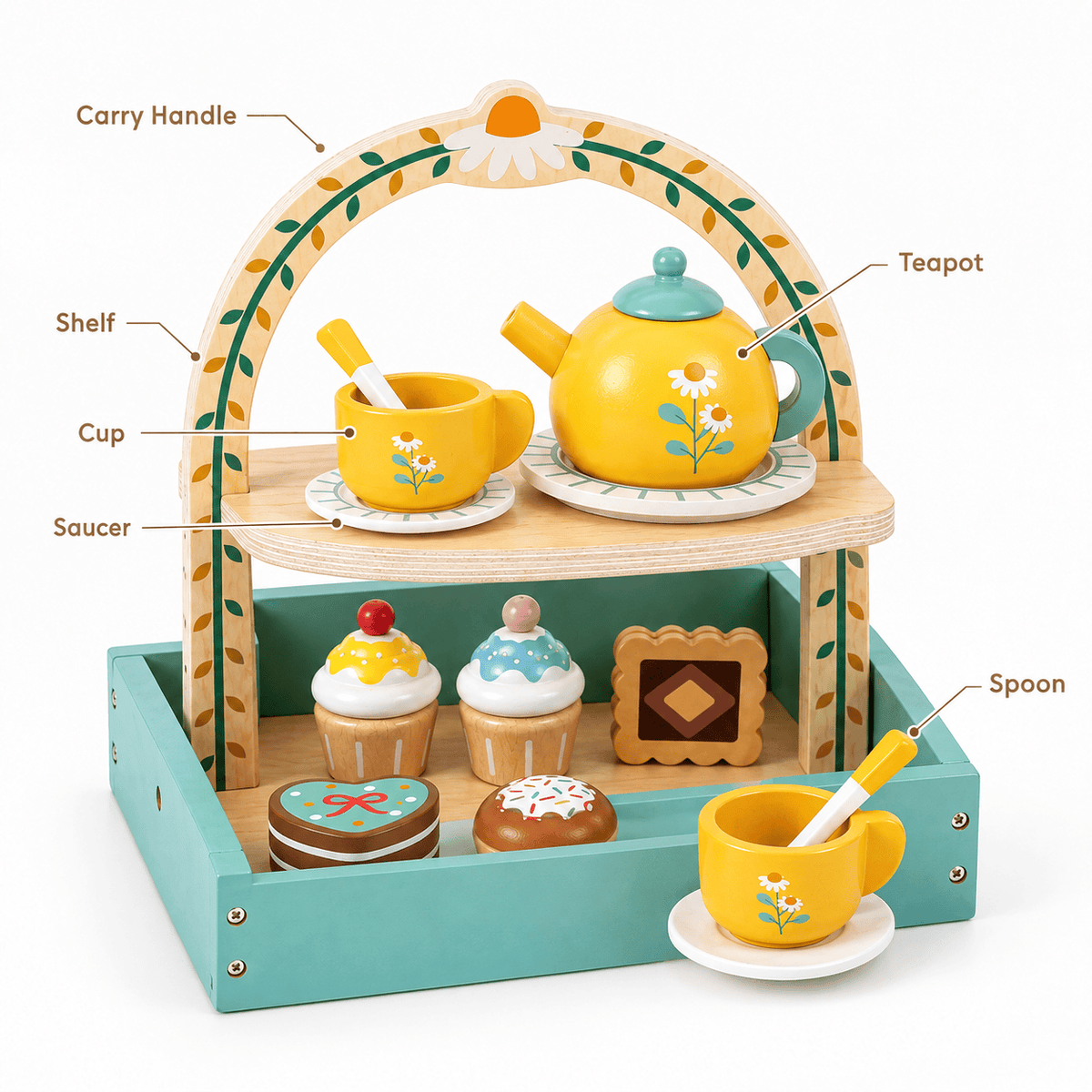 Wooden Tea Set with Stand for Pretend Play | Montessori Toy