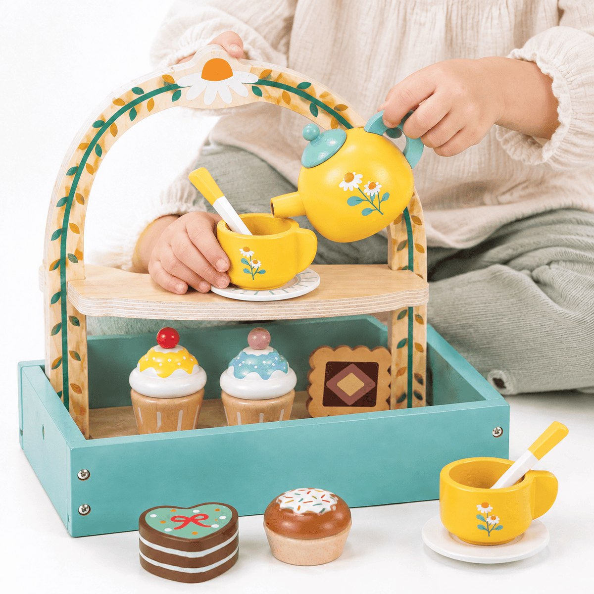 Wooden Tea Set with Stand for Pretend Play | Montessori Toy