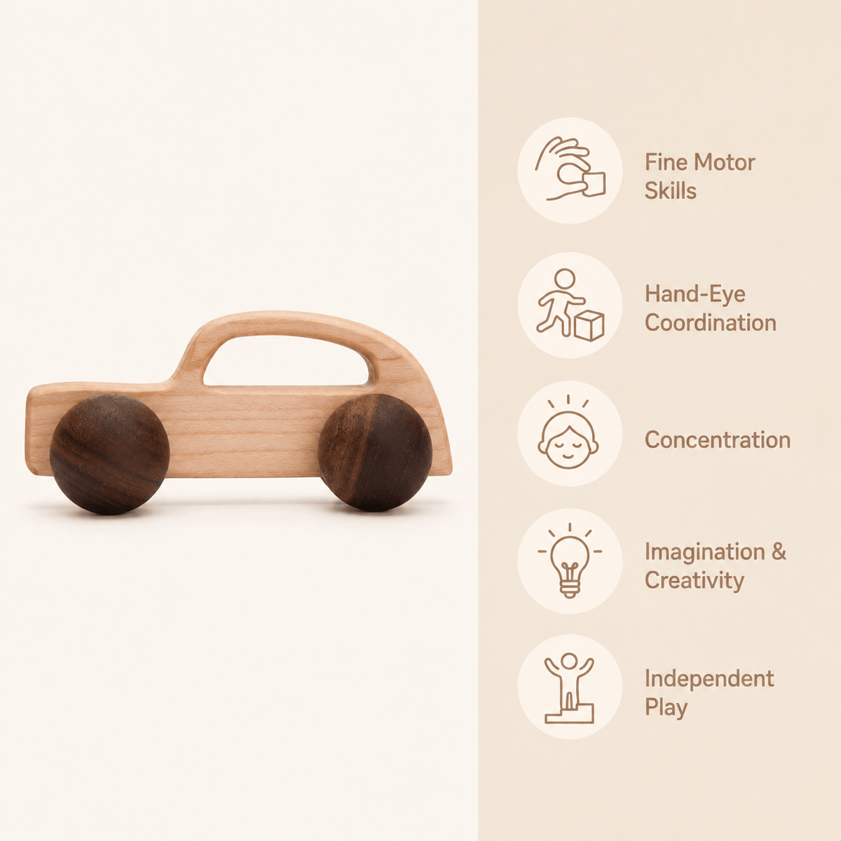 Wooden Toy Car with Handle for Toddlers | Montessori Push Toy