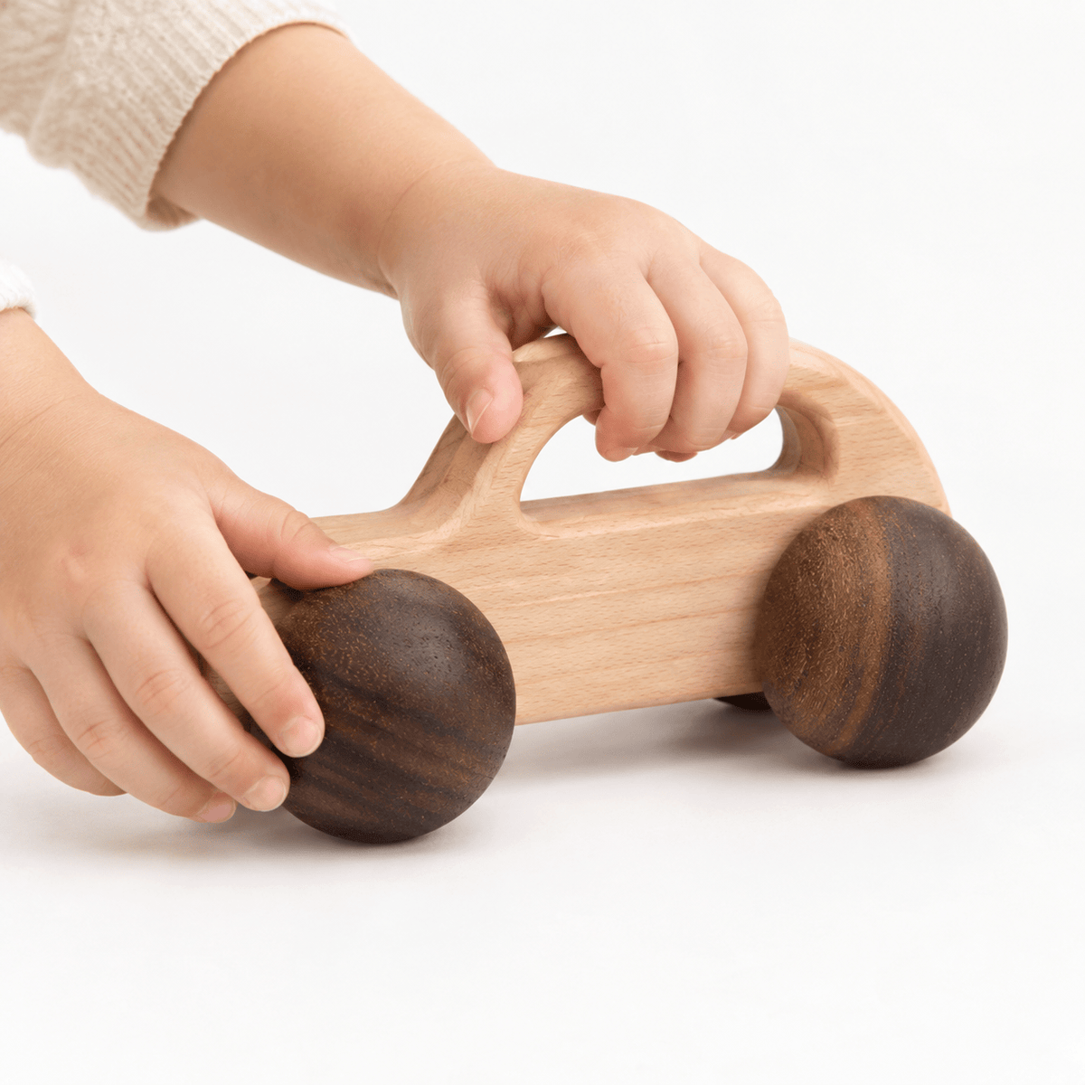 Wooden Toy Car with Handle for Toddlers | Montessori Push Toy
