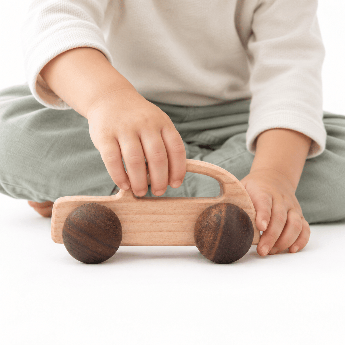 Wooden Toy Car with Handle for Toddlers | Montessori Push Toy