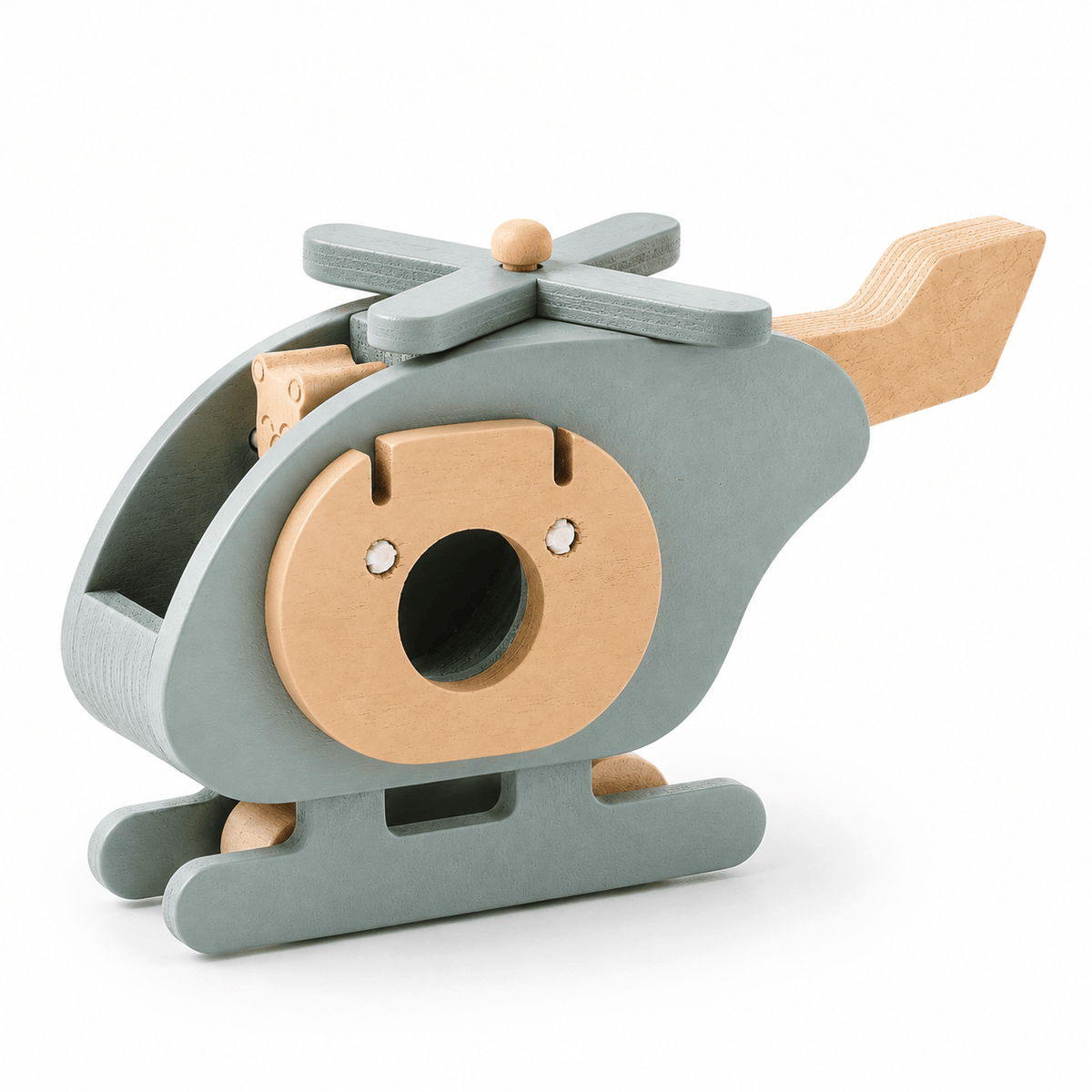 Wooden Toy Helicopter with Bear Figure for Pretend Play