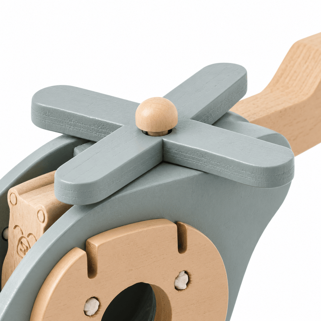 Wooden Toy Helicopter with Bear Figure for Pretend Play