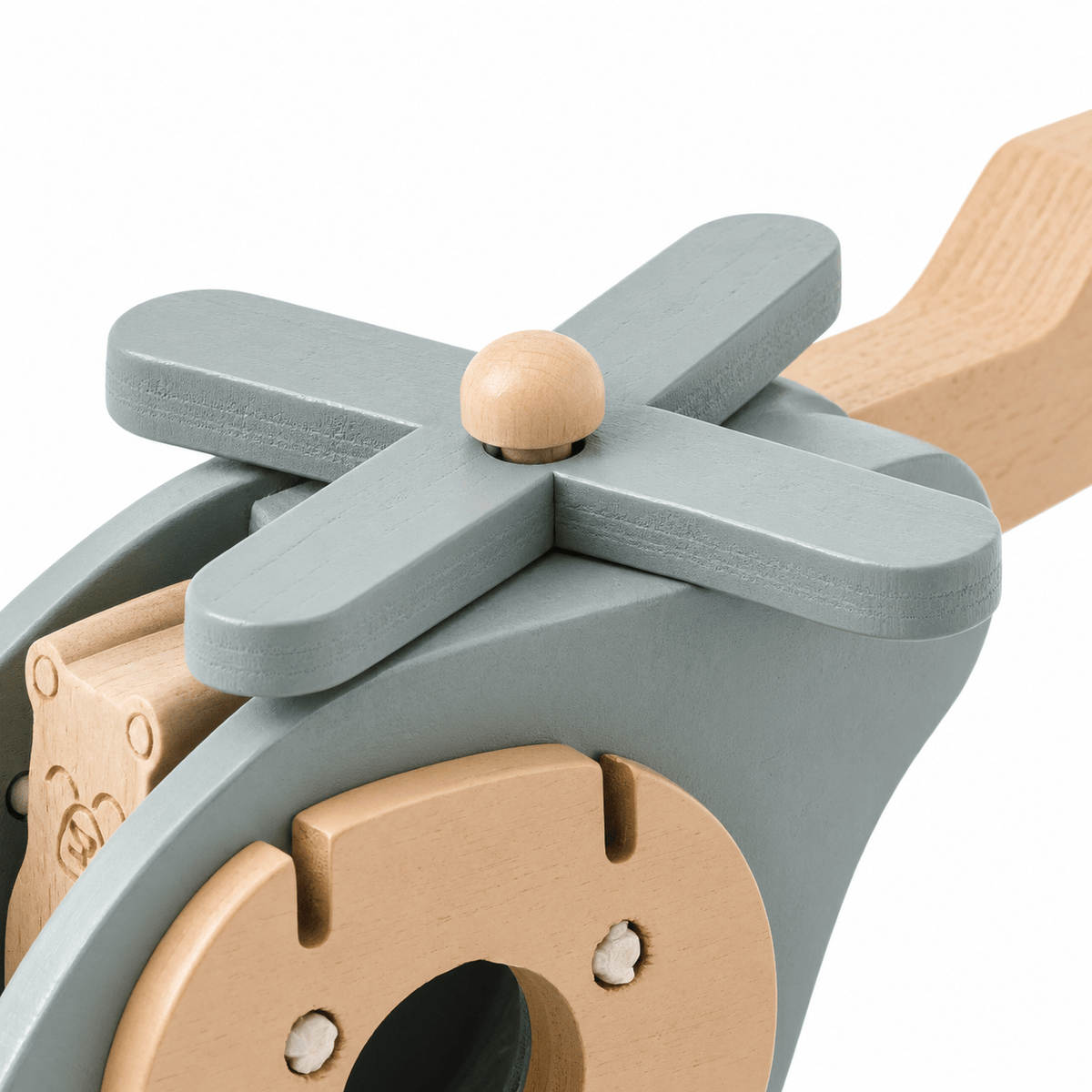 Wooden Toy Helicopter with Bear Figure for Pretend Play
