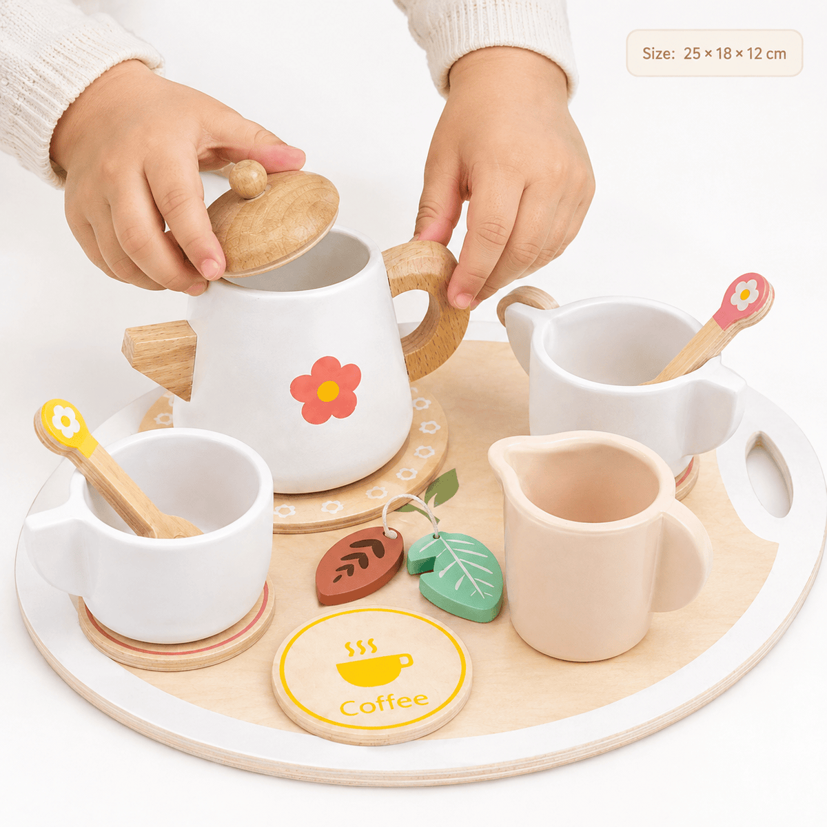 Wooden Toy Tea Set for Toddlers – Montessori Pretend Play Kitchen