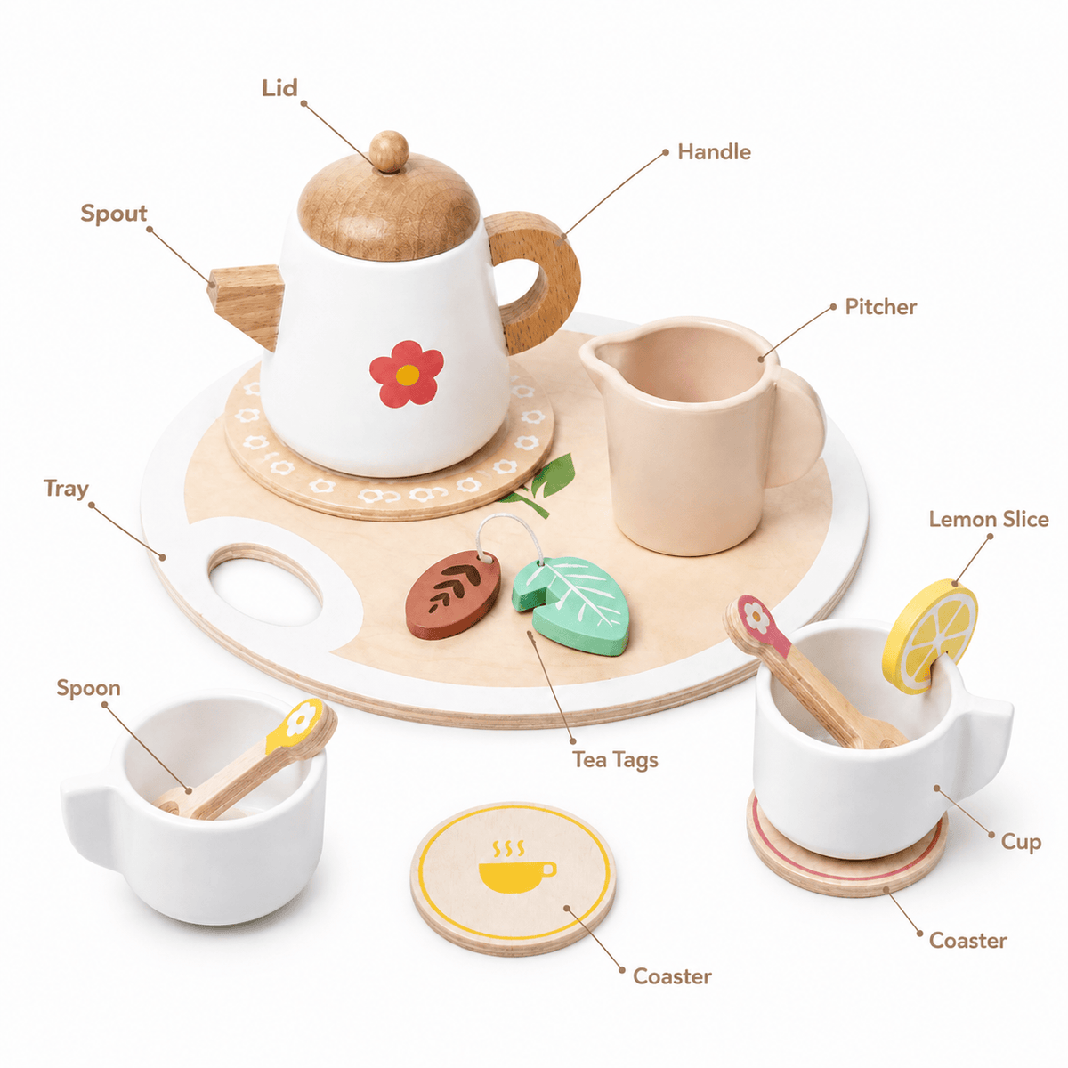 Wooden Toy Tea Set for Toddlers – Montessori Pretend Play Kitchen
