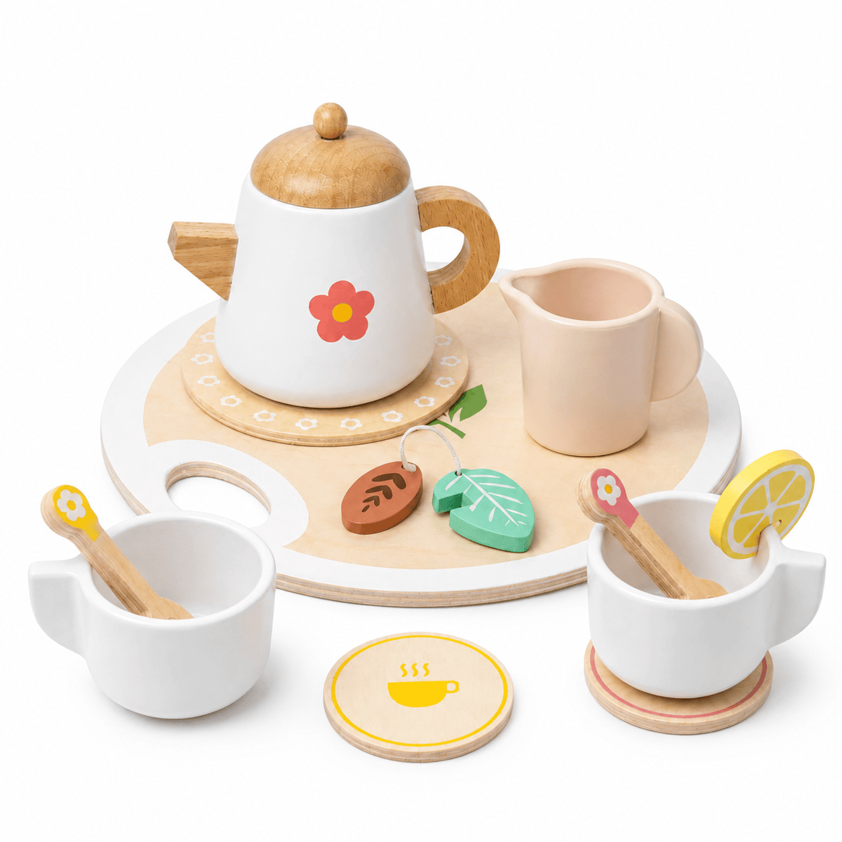 Wooden Toy Tea Set for Toddlers – Montessori Pretend Play Kitchen