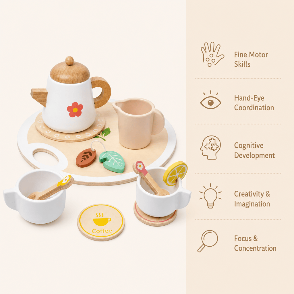 Wooden Toy Tea Set for Toddlers – Montessori Pretend Play Kitchen