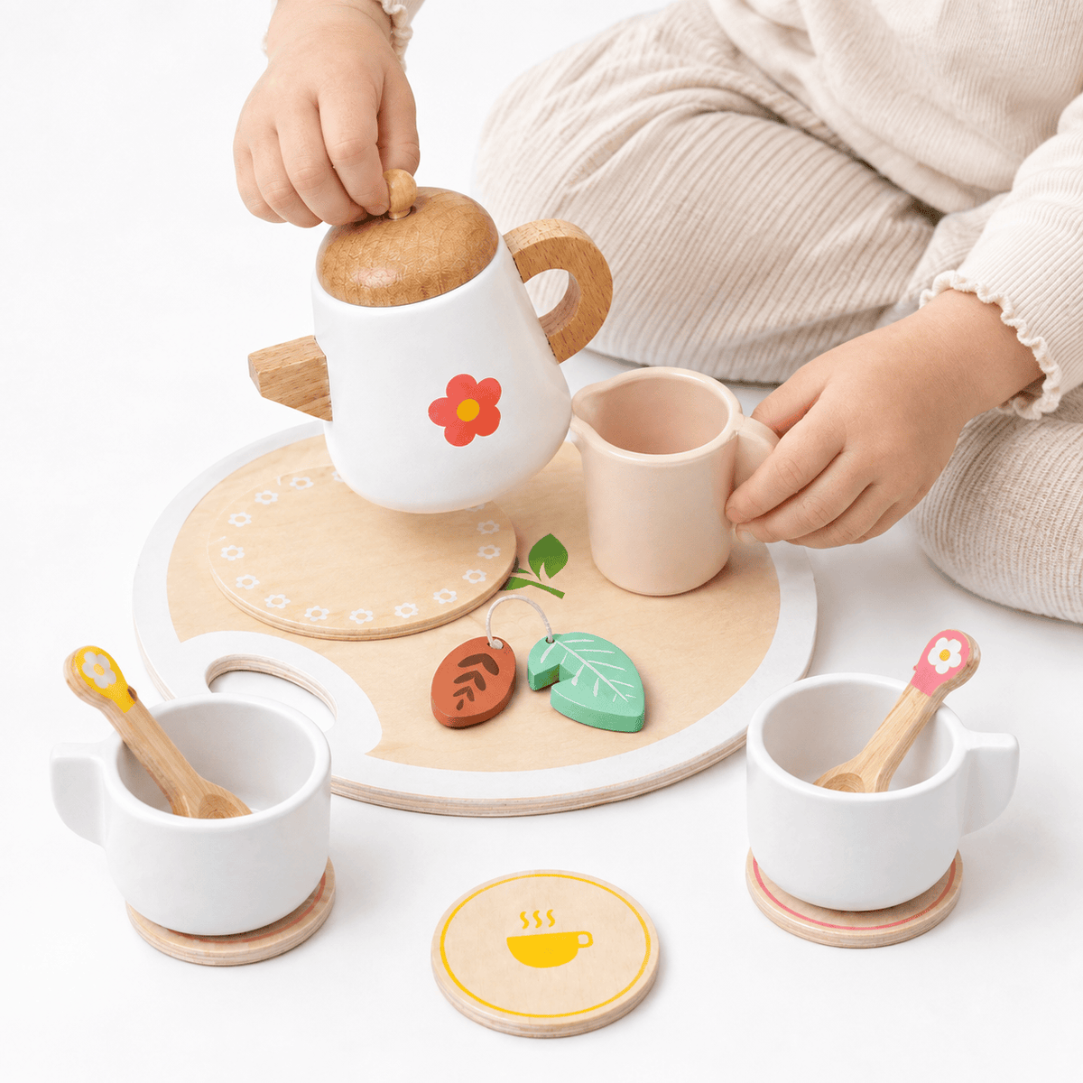 Wooden Toy Tea Set for Toddlers – Montessori Pretend Play Kitchen