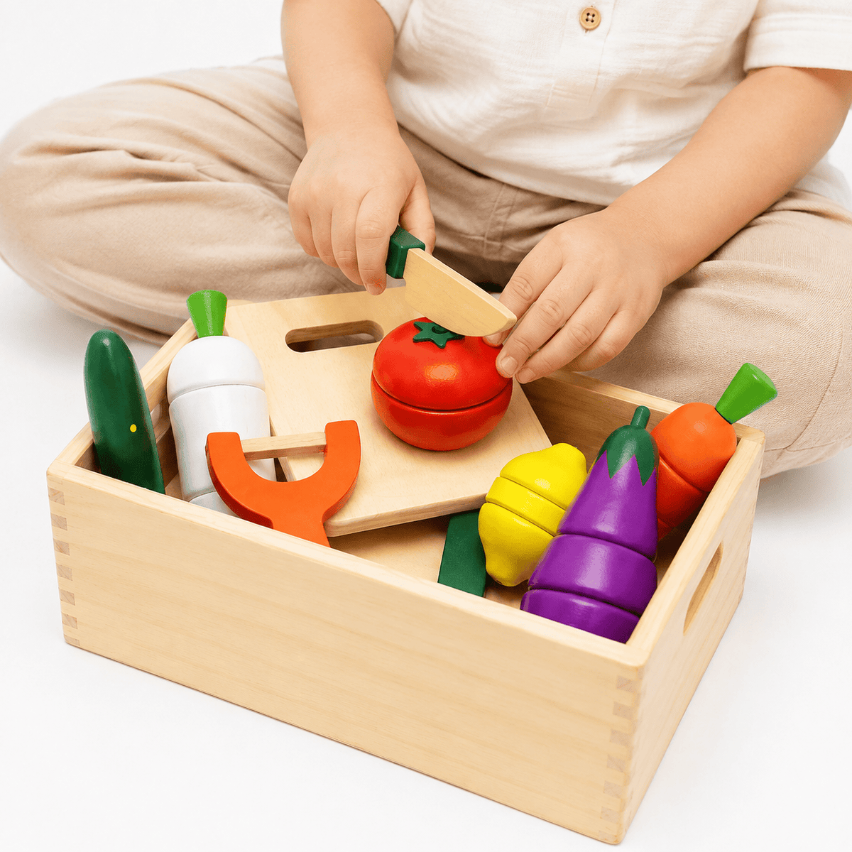 Wooden Vegetable Cutting Toy Set for Kids | Montessori Kitchen Play