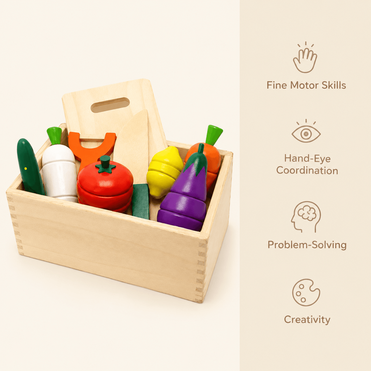 Wooden Vegetable Cutting Toy Set for Kids | Montessori Kitchen Play