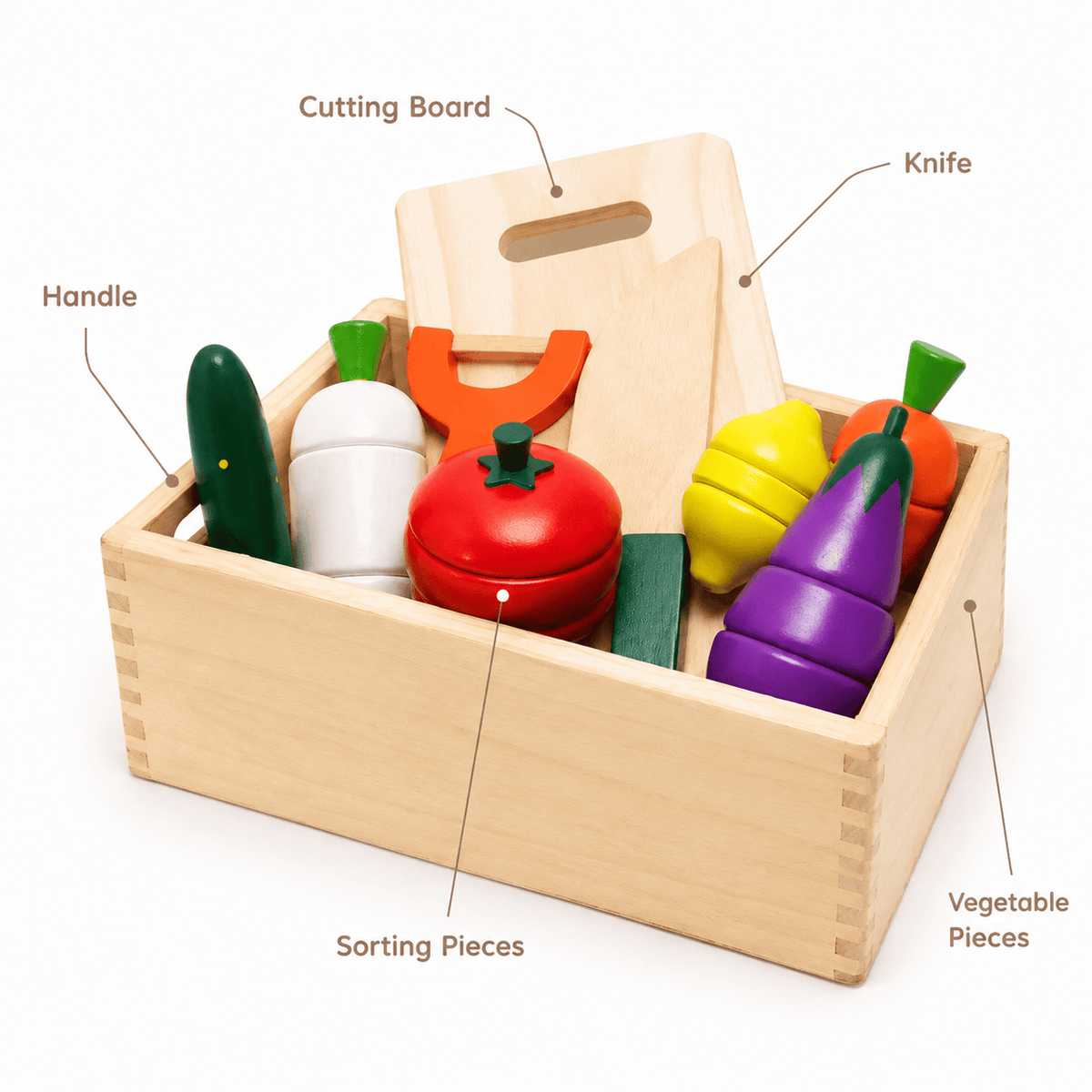 Wooden Vegetable Cutting Toy Set for Kids | Montessori Kitchen Play